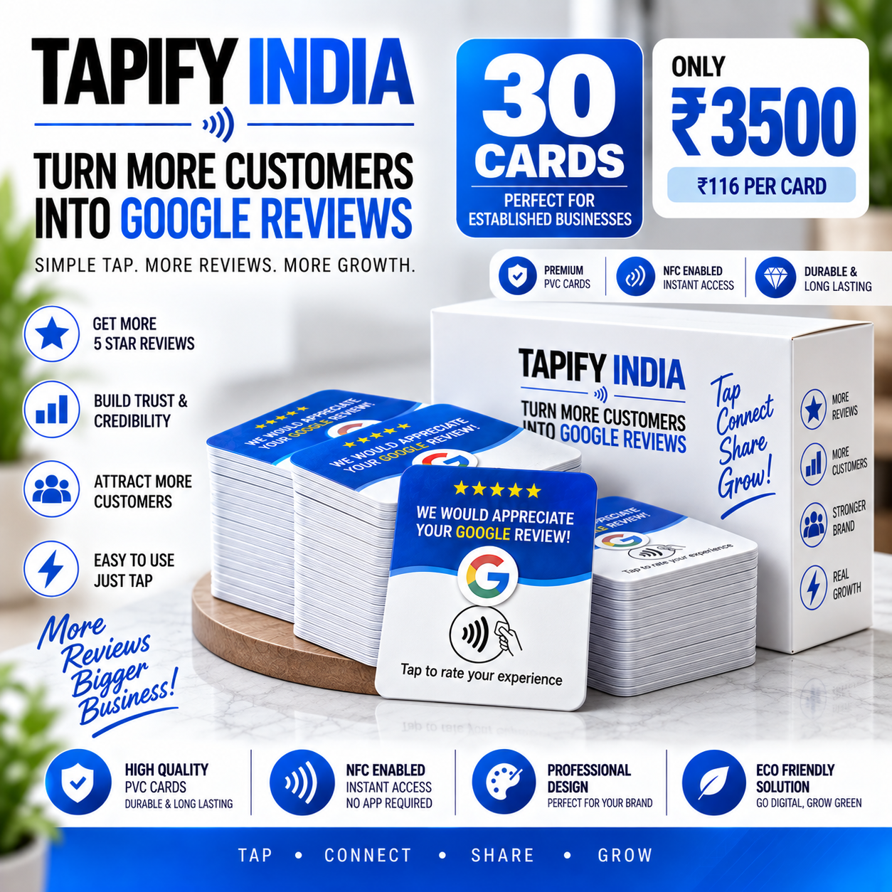 Tapify Google Review NFC Card Pack of 30 - Retail franchise NFC review cards