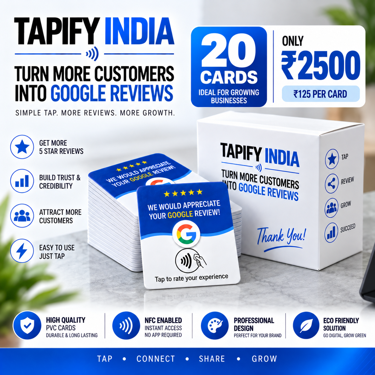 Tapify Google Review NFC Card Pack of 20 - Store outlets contactless review cards